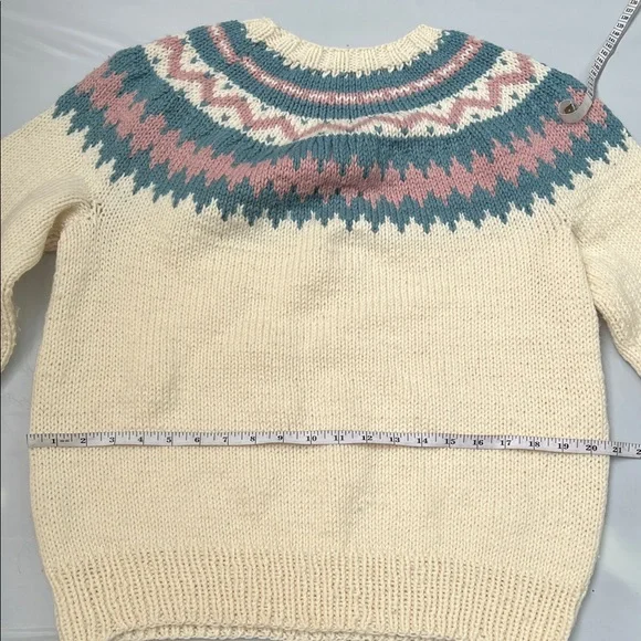Vintage Late 80s Handmade Knit Sweater –Cream with Pink & Blue Fair Isle Pattern - Picture 2 of 5